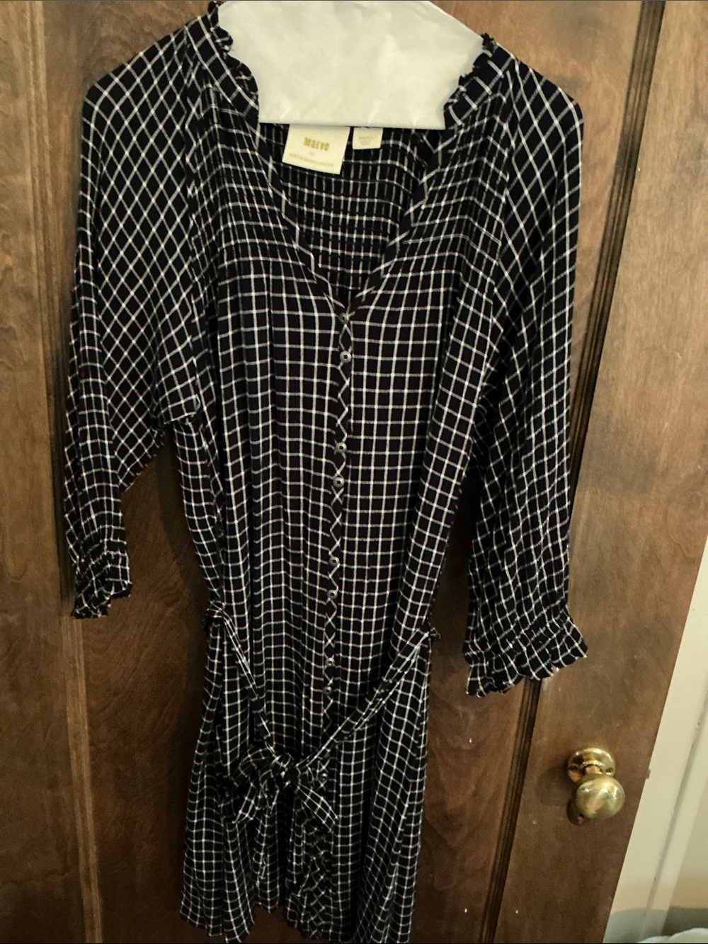 Anthropologie Maeve Black and White Checked Dress with belt size small